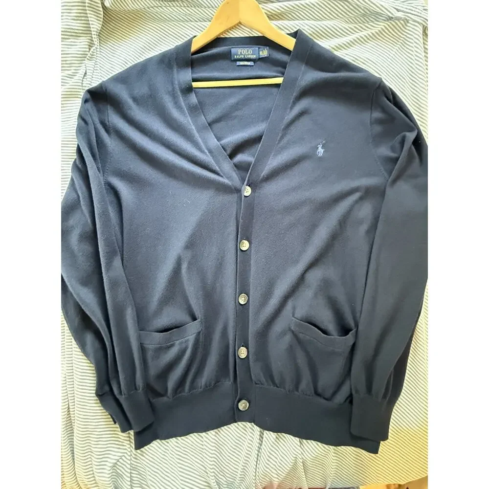 Polo Ralph Lauren Mens Pima Cotton Sweater Cardigan XXL Navy V Neck Prep NWOT